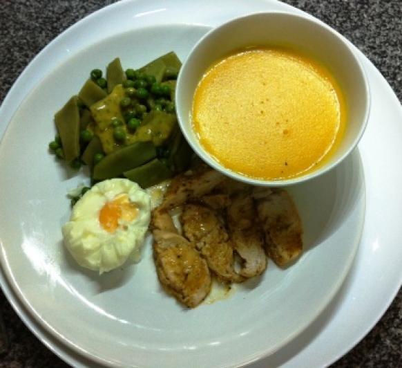 Menú ligero completo con Thermomix® : Crema de verduras, pechuga de pollo en papillote con menestra y huevos poché
