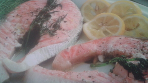 CREMA RAPIDA Y SALMON AL VAPOR CON VERDURAS